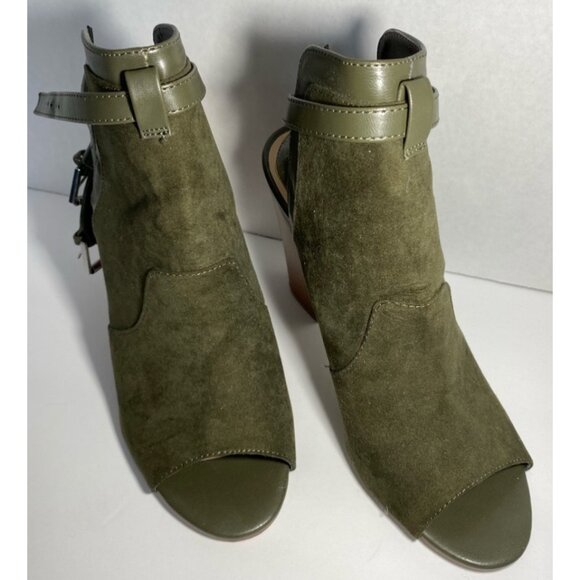 Penny Loves Kenny Green Faux Suede/ Leather Open Toe Bootie Size 7 - Picture 1 of 6